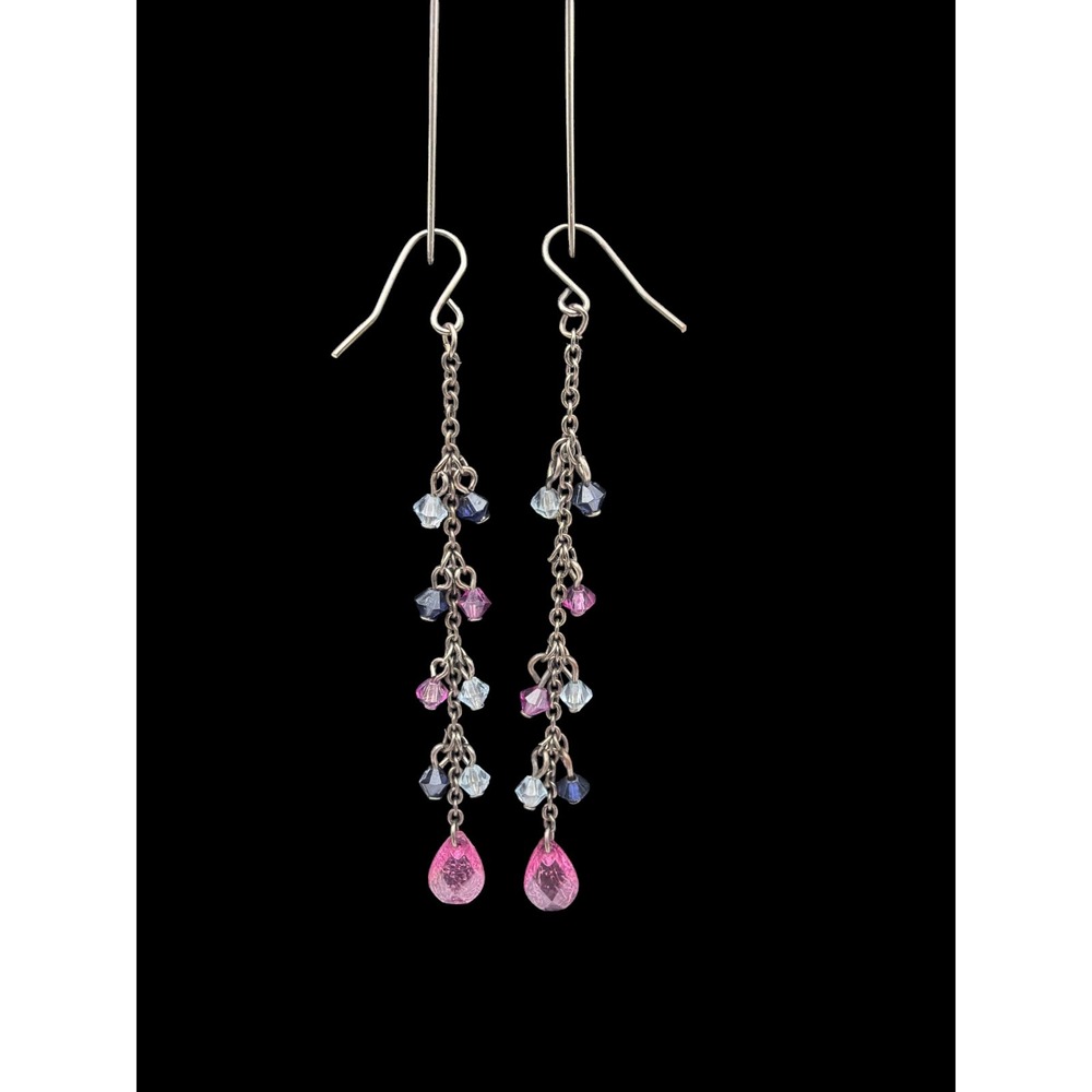 Purple Beaded Dangle Pierced Earrings EUC